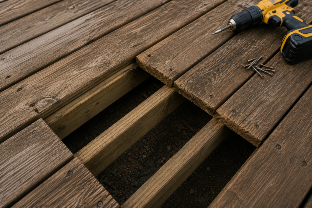 Outdoor deck board replacement and restoration project in Mississauga