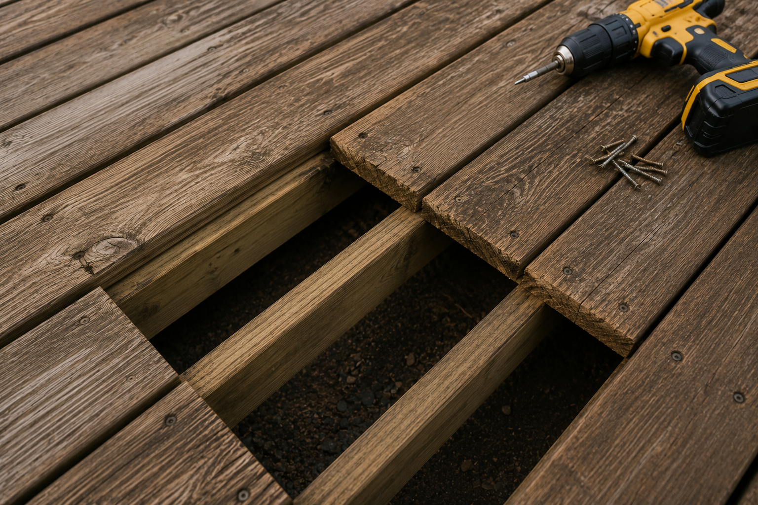 Outdoor deck board replacement and restoration project in Mississauga